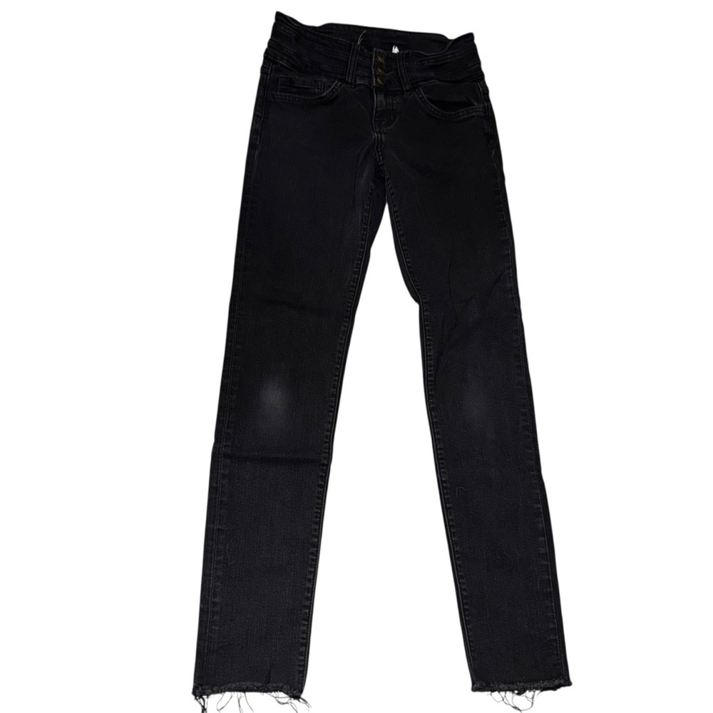 📌Flying Monkey Platinum Women’s Black Skinny Jeans Raw Hem Stretch Size 25